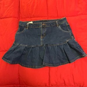 y2k dark wash denim flare pleated mini skirt
